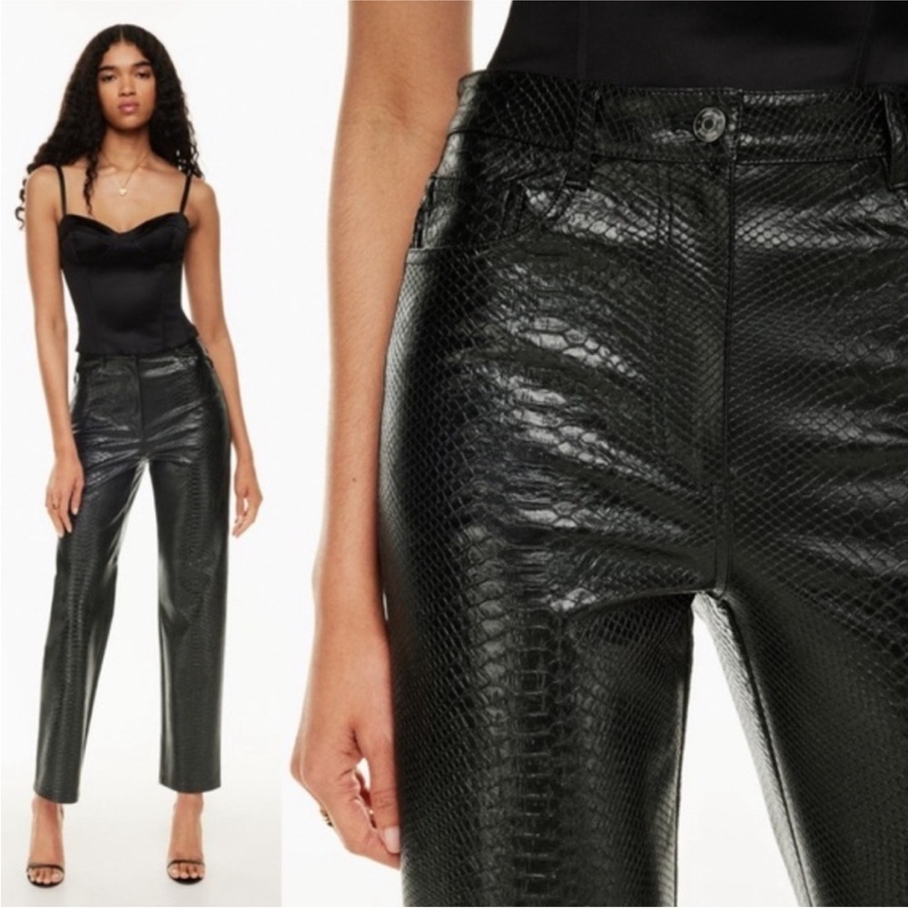 Wilfred Aritzia Melina Vegan Leather Black Python Embossed Pants 8